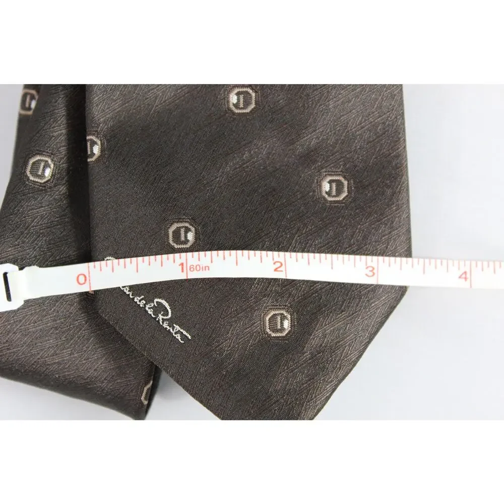 Oscar de la Renta men's tie brown career office script logo Vintage 90s